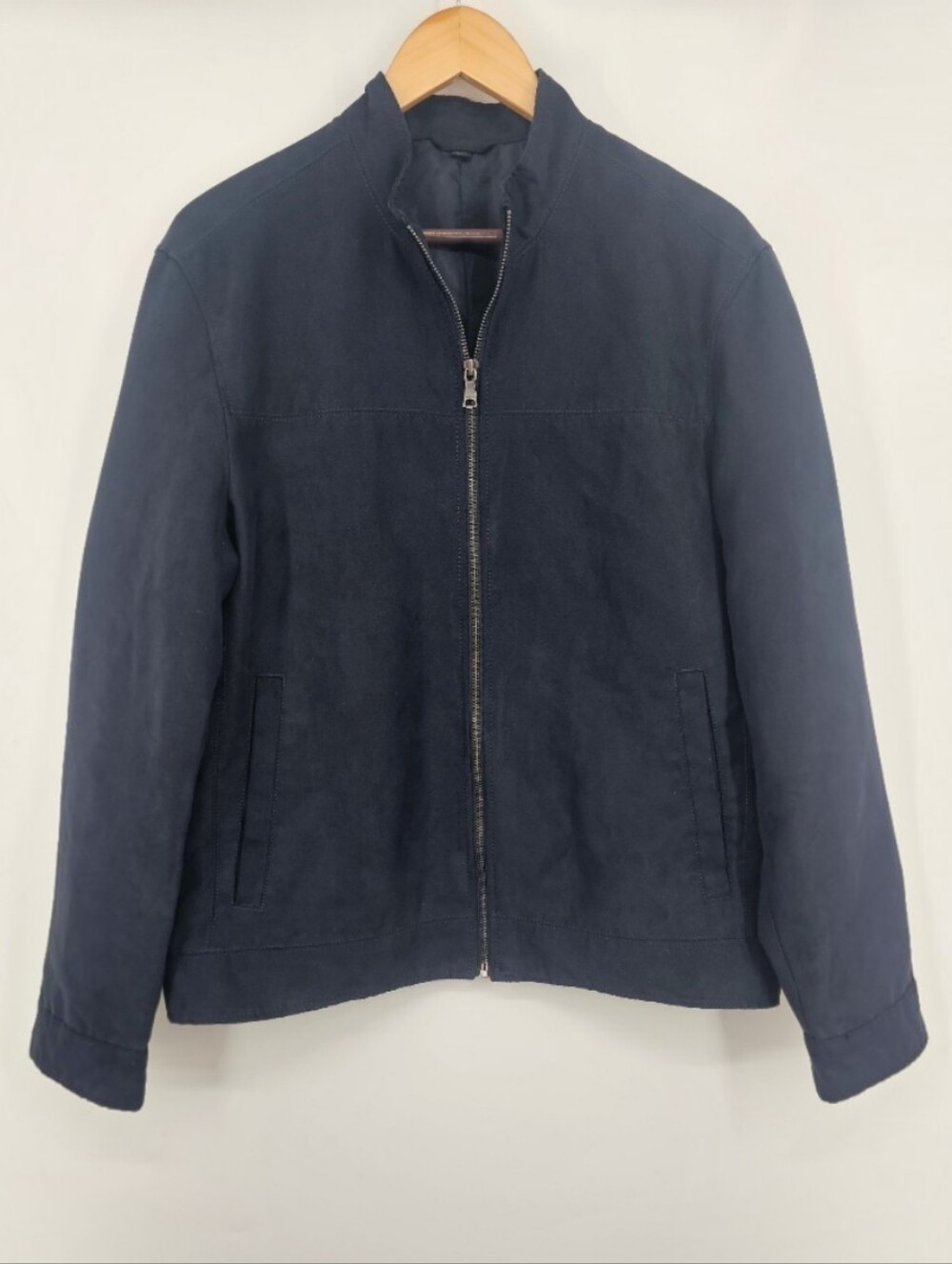 Banana Republic Women's Faux Suede Zip Jacket Charcoal Navy Moto Utility Coat M
